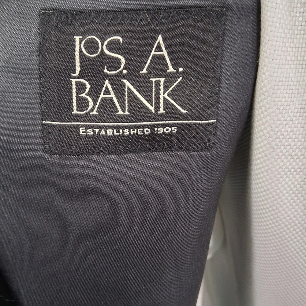 Jos A Bank Suit 46S 40x28 Gray Heathered Wool Two Button Flat Front No Cuff Pant